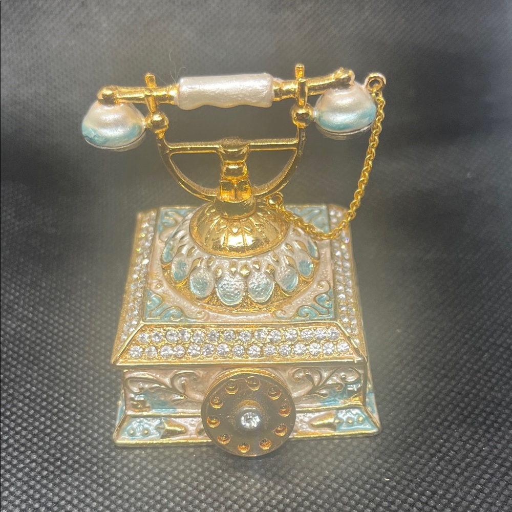 Gold-tone and Teal Vintage Style Telephone Trinket Box
